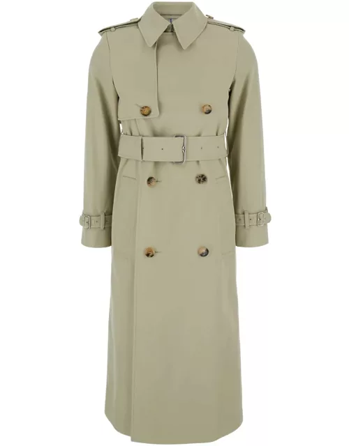 Burberry Beige Double-breasted Trench Coat With Belt In Cotton Blend Woman