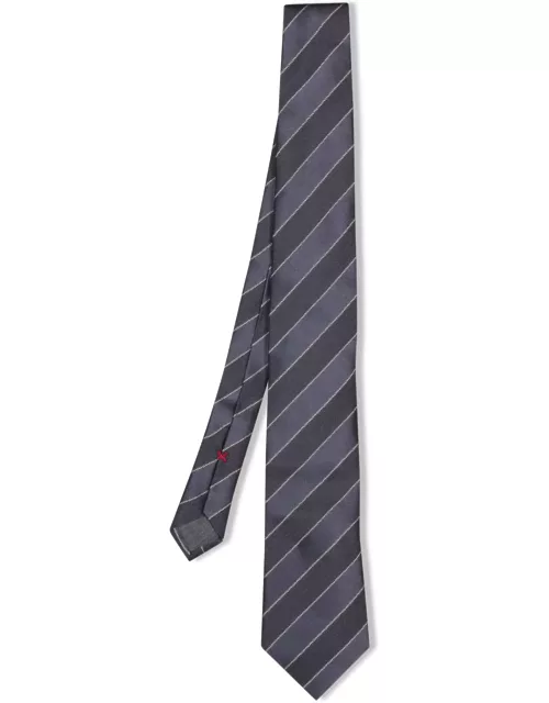 Brunello Cucinelli Dark Grey Silk Chevron Tie