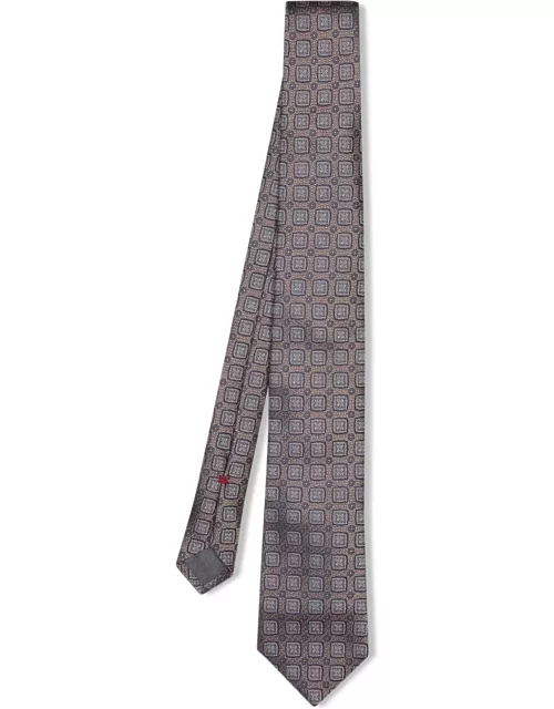 Brunello Cucinelli Beige Silk Tie With Geometric Pattern