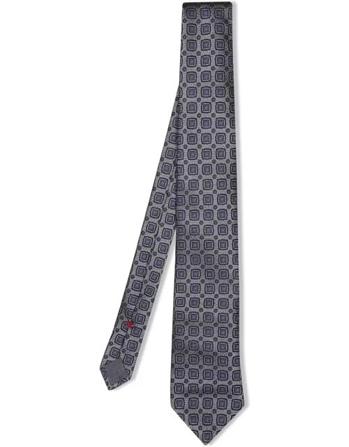Brunello Cucinelli Dark Grey Geometric Tie