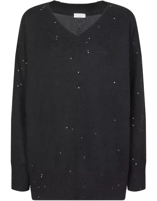Brunello Cucinelli Black Cashmere Sweater With Sequin