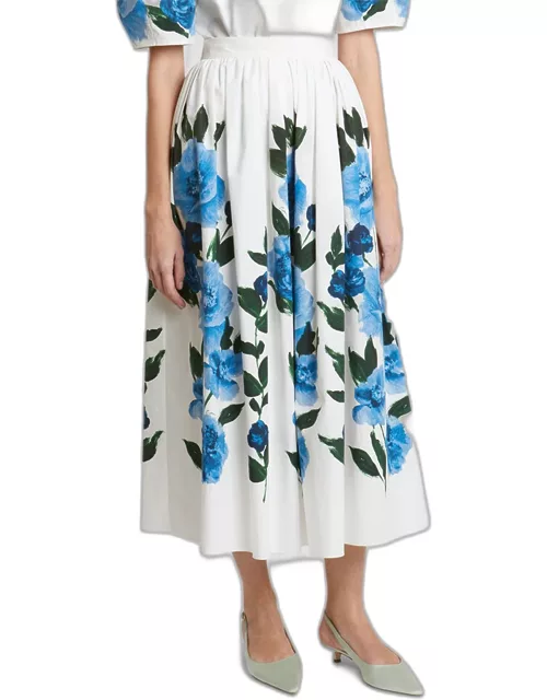 Painted Floral Volume Midi Skirt