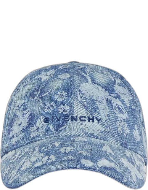 Embroidered Floral Denim Baseball Hat