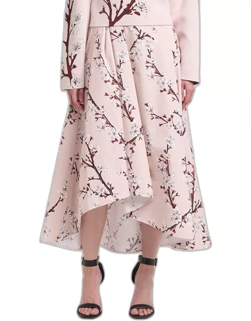 Floral-Print Midi A-Line Skirt
