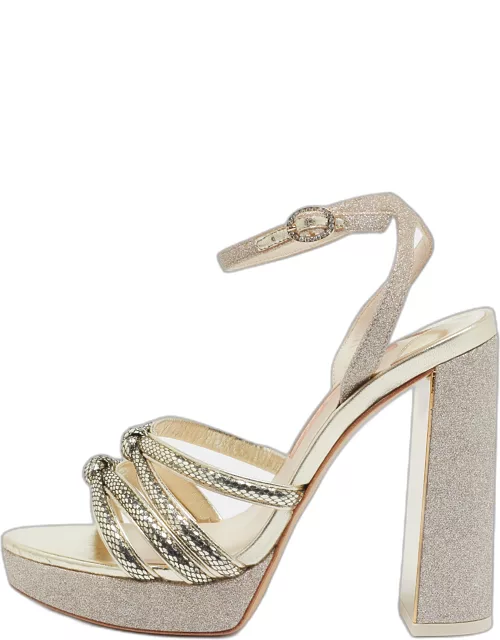 Sophia Webster Metallic Glitter and Leather Ankle Strap Sandal