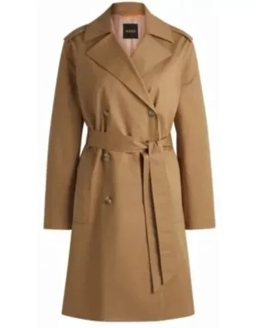 Water-repellent trench coat in stretch-cotton gabardine- Beige Women's Formal Coat