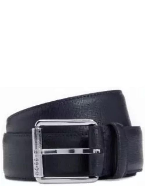 Italian-leather belt with branded roller and silver hardware- Dark Blue Men's Casual Belt