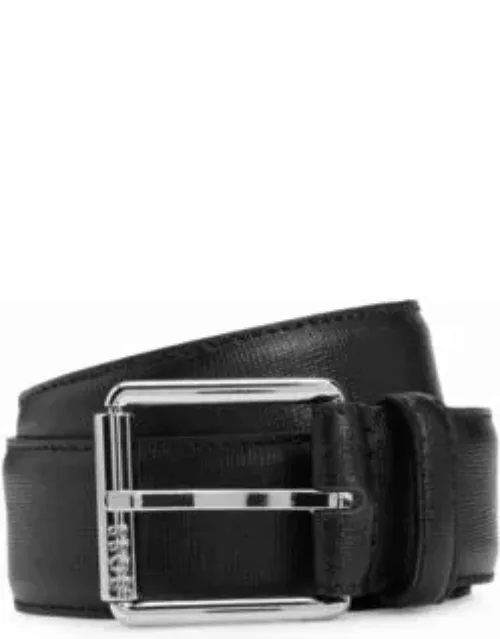 Italian-leather belt with branded roller and silver hardware- Black Men's Casual Belt