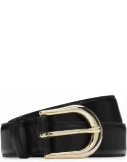 Italian-leather belt with logo buckle- Black Women's Business Belt