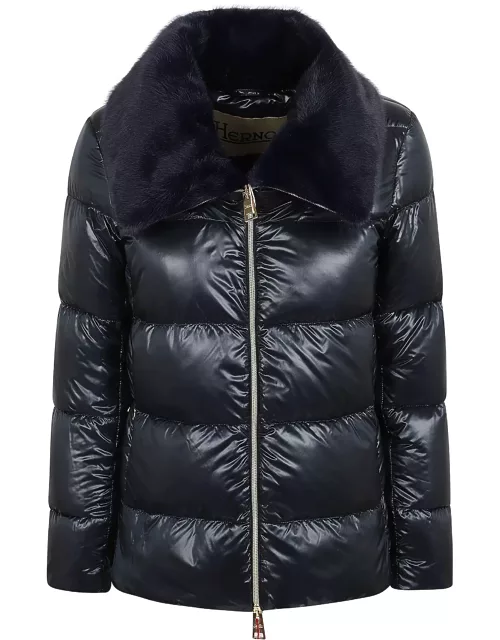 Herno Nylon Ultralight And Faux Fur Bomber Jacket
