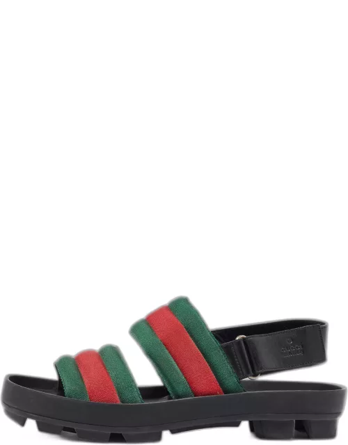 Gucci Green/Red Web Canvas Flat Sandal