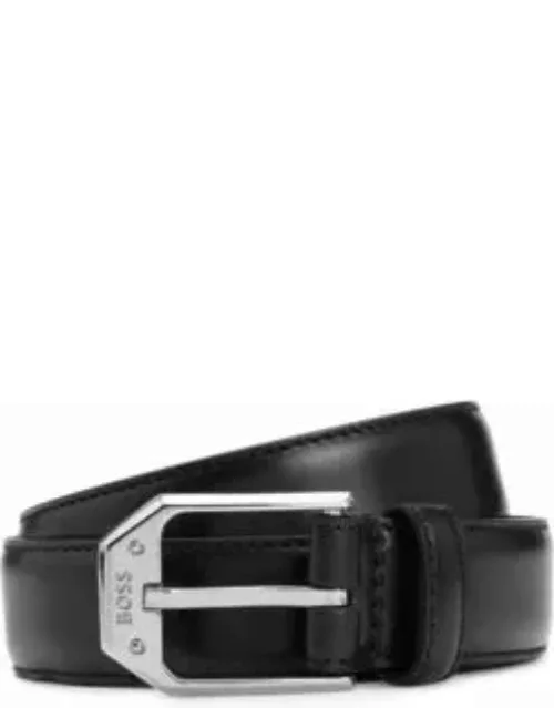 Italian-leather belt with polished silverware logo- Black Men's Business Belt