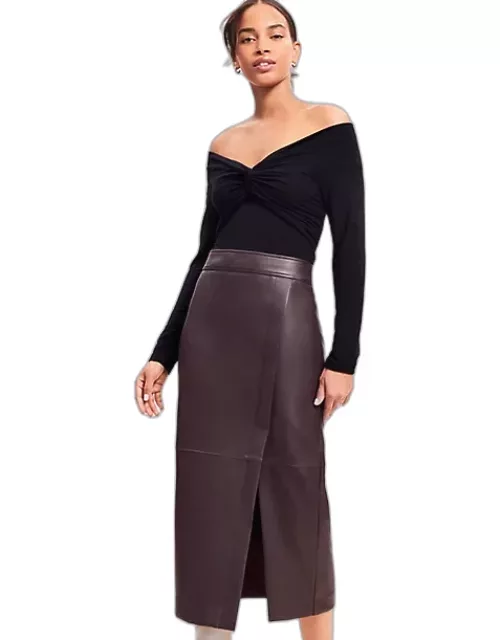 Loft Faux Leather Midi Wrap Skirt