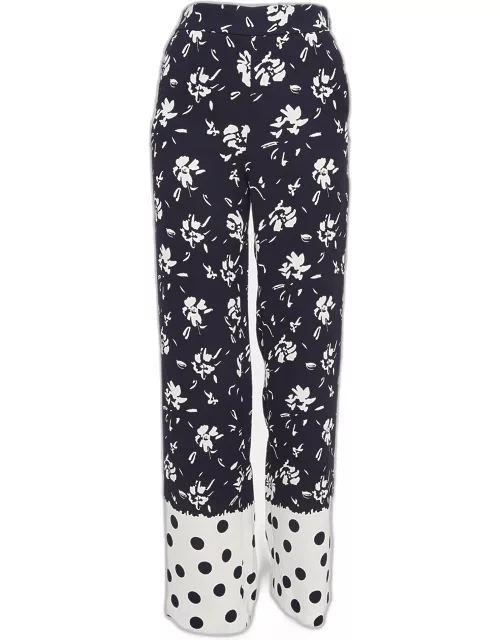 CH Carolina Herrera Blue Floral Printed Crepe Wide-Leg Pants