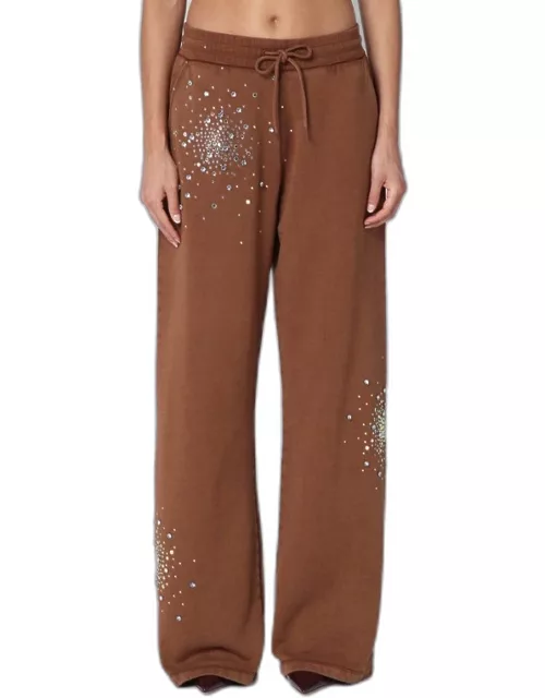 Brown cotton trousers with crystal