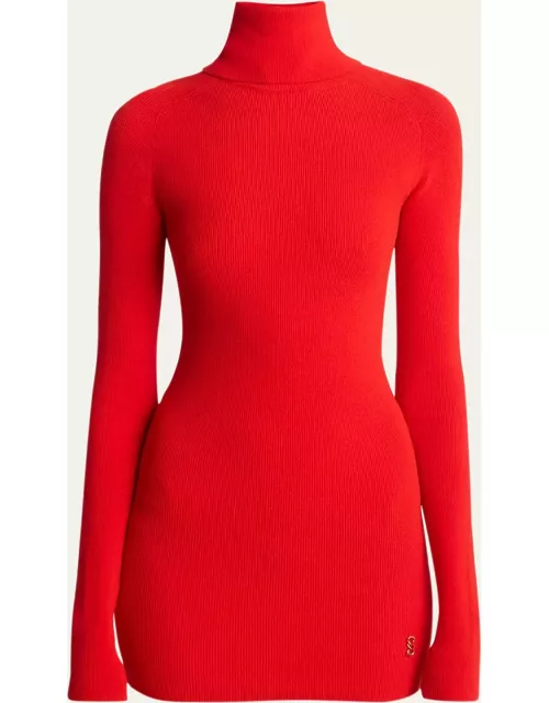 Fox Rib-Knit Matte Viscose Turtleneck Top