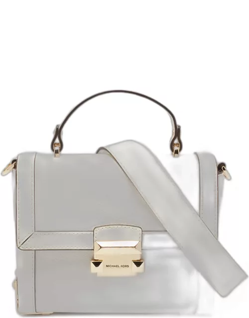 Michael Kors White Leather Small Jayne Trunk Top Handle Bag