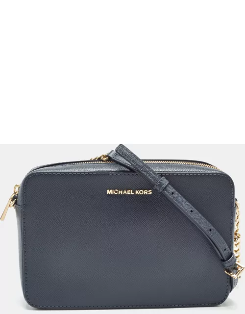 Michael Kors Navy Blue Leather Jet Set East West Crossbody Bag