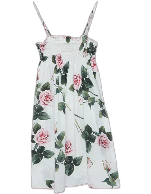 Dolce & Gabbana White Floral Printed Cotton Poplin Dress (11-12 Yrs)