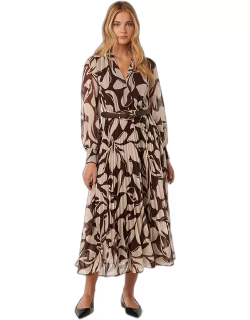 Forever New Women's Saskia Pleated Wrap Midi Dress in Brown Ari Abstract