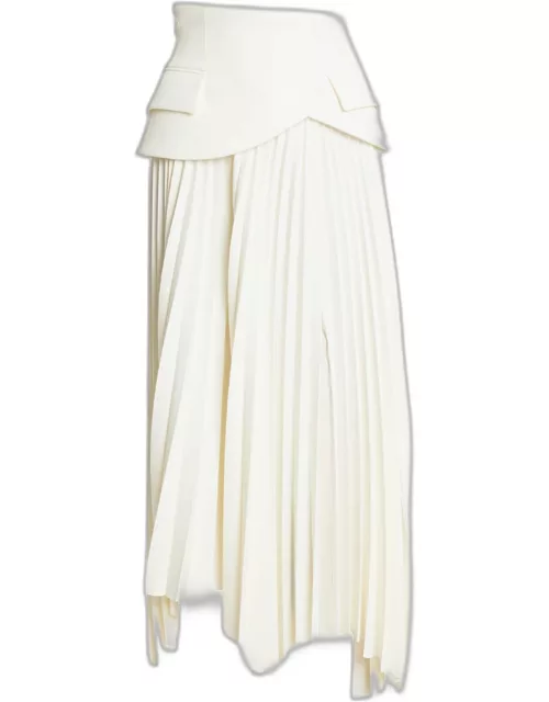 Pleated Asymmetric Maxi Skirt with Basque Detai