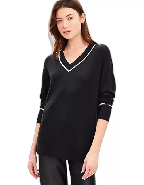 Loft Tipped Luxe Knit V-Neck Tunic Sweater