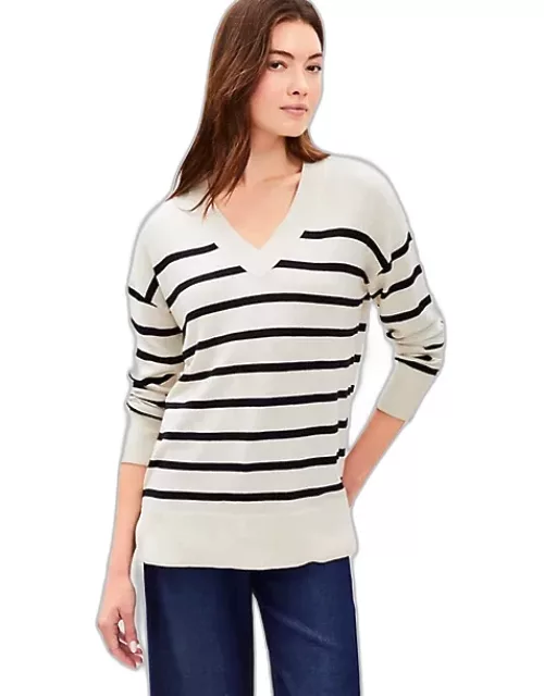 Loft Striped Luxe Knit V-Neck Tunic Sweater