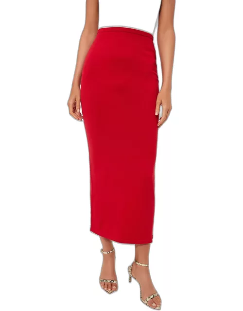 Red Knit Maxi Skirt