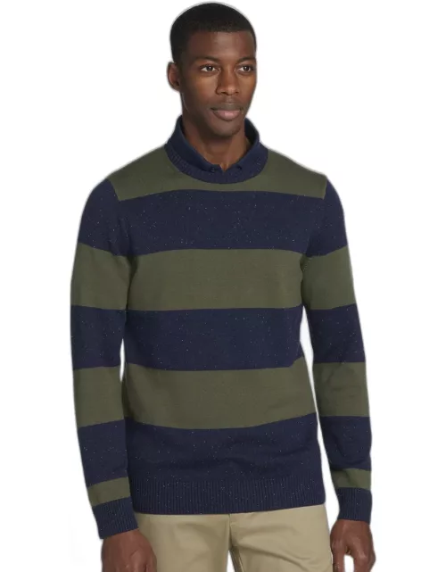 JoS. A. Bank Men's Donegal Stripe Crew Neck Sweater - Big and Tall, Navy/Green, 3 X Big