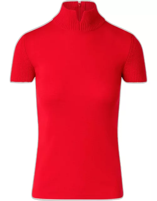 Mock-Neck Short-Sleeve Merino Wool Sweater