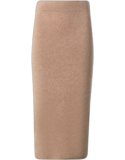 Fitted Cashmere Ribbed Midi Skirt