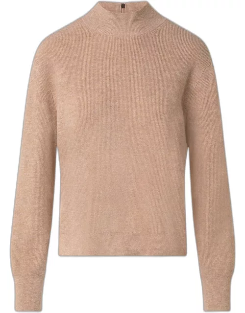 Mock-Neck Ribbed Wool Sweater