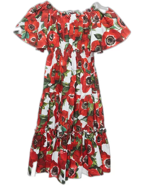 Dolce & Gabbana White/Red Floral Print Cotton Poplin Dress (7-8 Yrs)