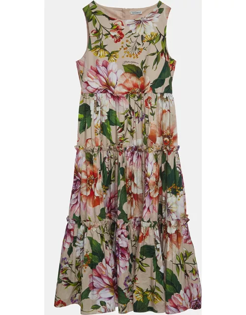 Dolce & Gabbana Pink Floral Printed Cotton Poplin Dress (11-12 Yrs)