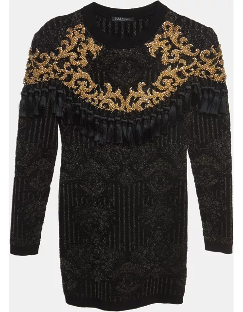 Balmain Black/Gold Jacquard Knit Tasseled Dress (12 Yrs)