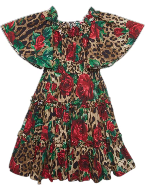 Dolce & Gabbana Brown Rose Leopard Print Cotton Poplin Dress (6 Yrs)