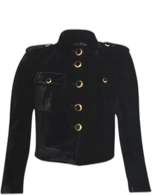 Velvet Military Jacket with Button Detail