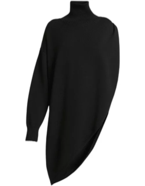 Turtleneck Asymmetric Cape Hybrid Wool Sweater