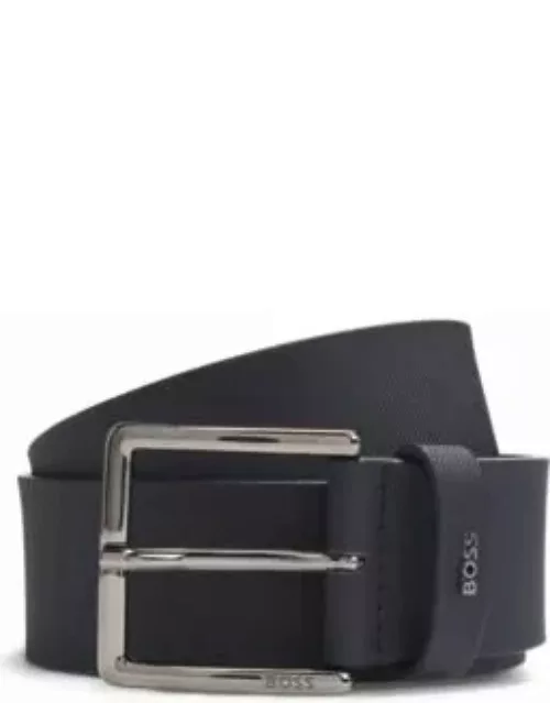 Embossed-leather belt with pin buckle and logo keeper- Dark Blue Men's Casual Belt