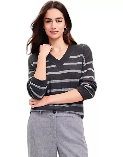 Loft Striped Luxe Knit V-Neck Tunic Sweater