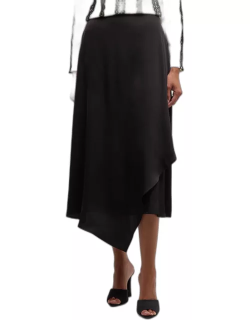 Asymmetric Charmeuse Midi Skirt