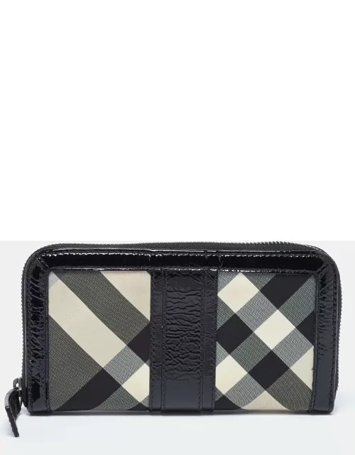 Burberry Grey/Black Patent Leather and Nylon Penrose Flap Wallet