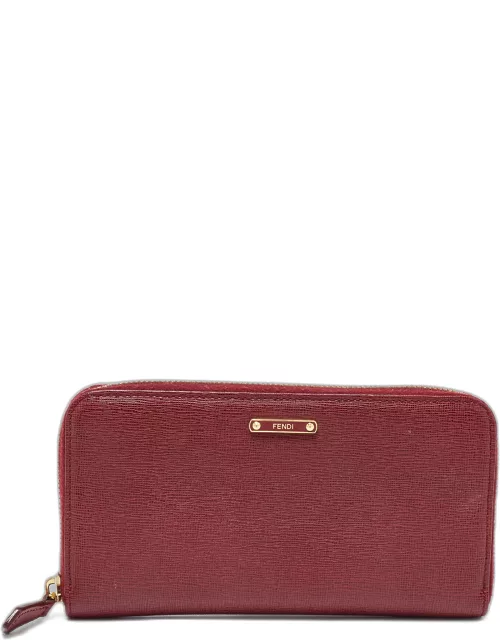 Fendi Red Leather Elite Zip Around Wallet