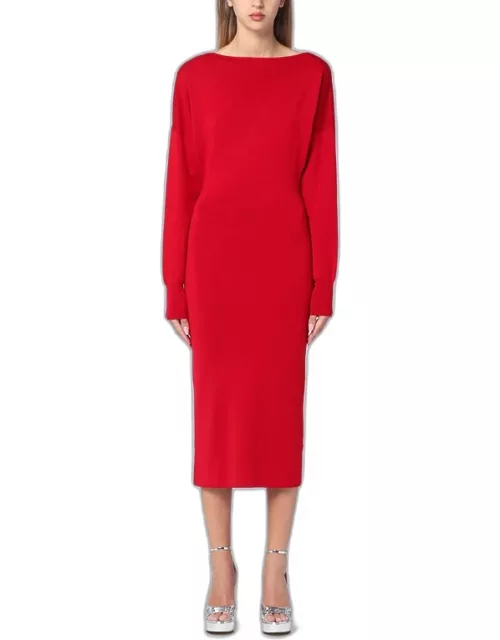 Red wool and cashmere midi dres