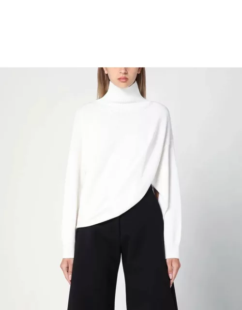 White wool asymmetrical turtleneck sweater