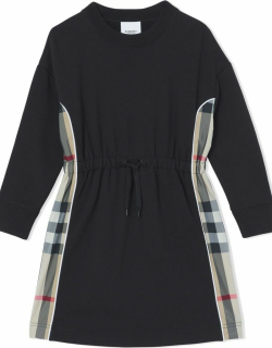 Burberry Black Cotton Dress With Vintage Check Inserts