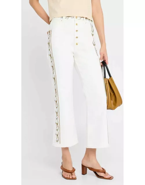 Beaded-Stripe Button-Front Kickflared Ankle Pant