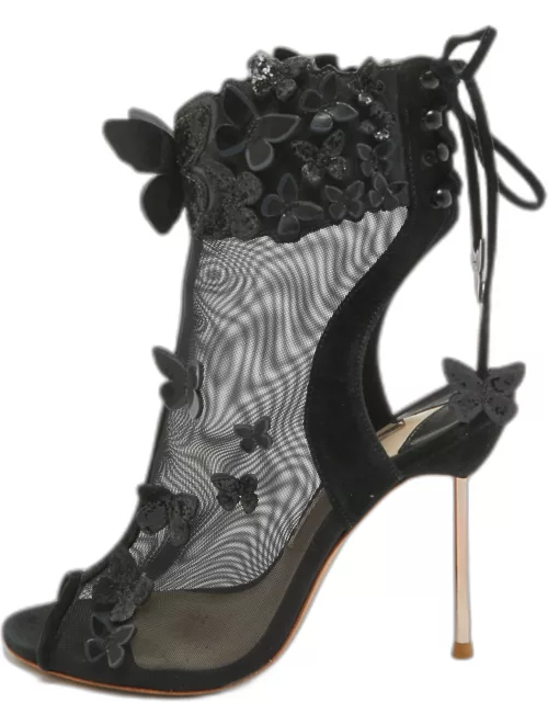 Sophia Webster Black Suede and Mesh 3D Butterfly Harmony Bootie