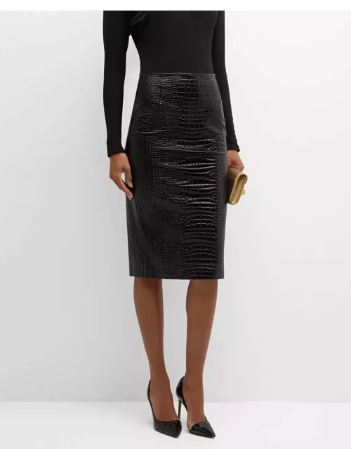 Crocodile-Embossed Faux Leather Midi Skirt