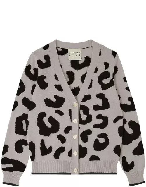 JUMPER 1234 Tipped Leopard Cashmere Cardigan - Snow Khaki